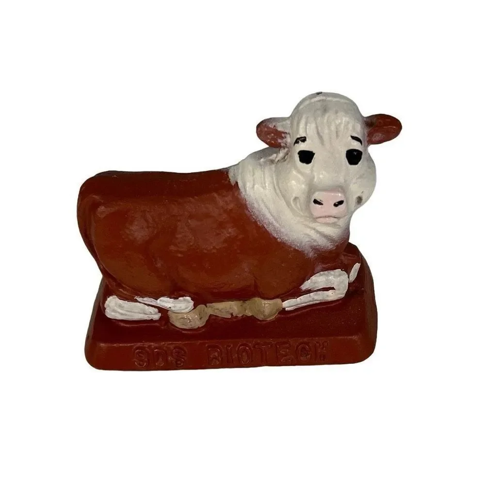 The Foundry Collection Cow Paperweight Brown White Cast Iron Home Office Ornate